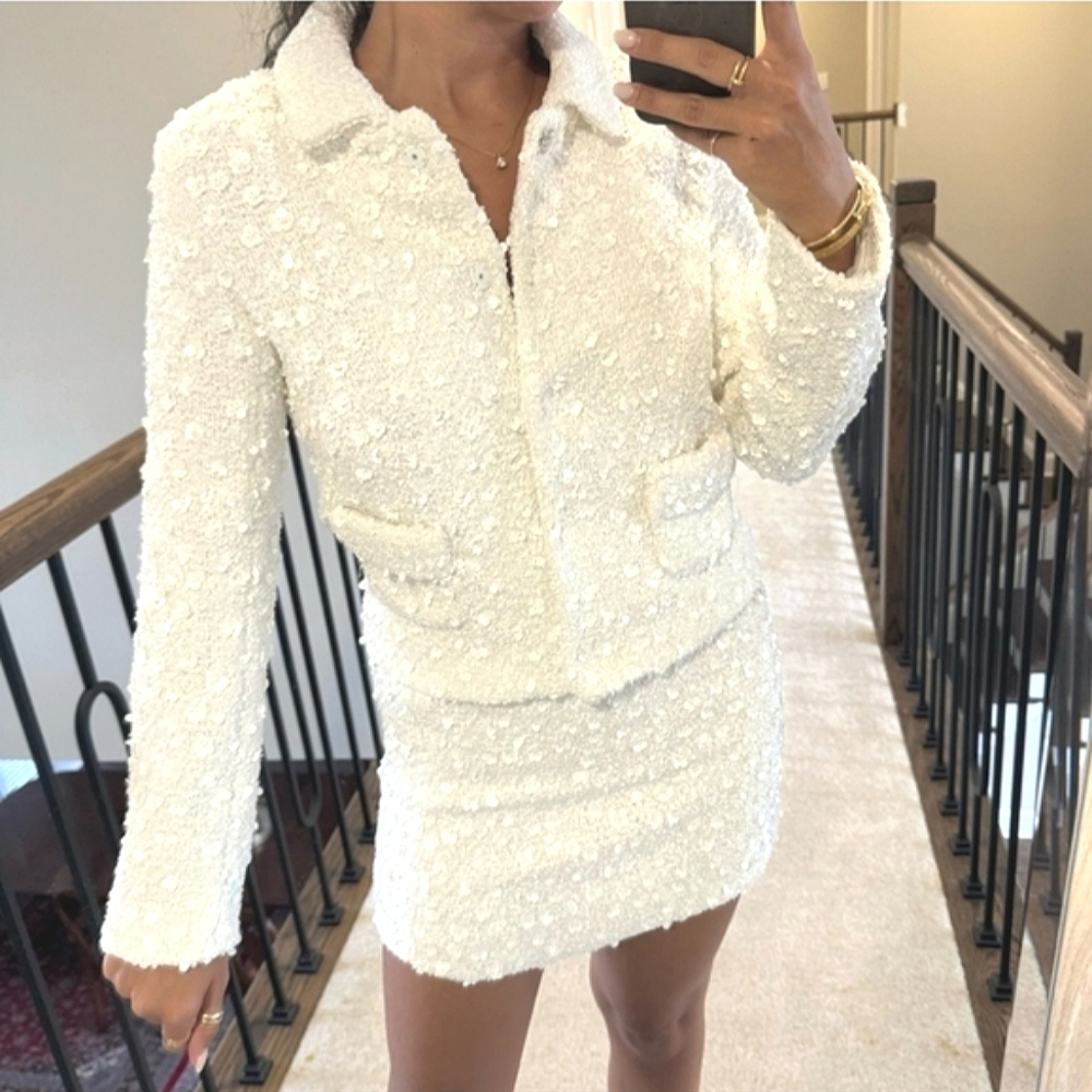 Zara 2pc Set Matching Textured sequin Beaded Jewel White Size XS and S - Picture 8 of 17